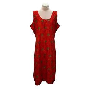 Caribbean Super Lightweight Red Tie Back Hawaiian Palm Tree Dress XLARGE Flowy